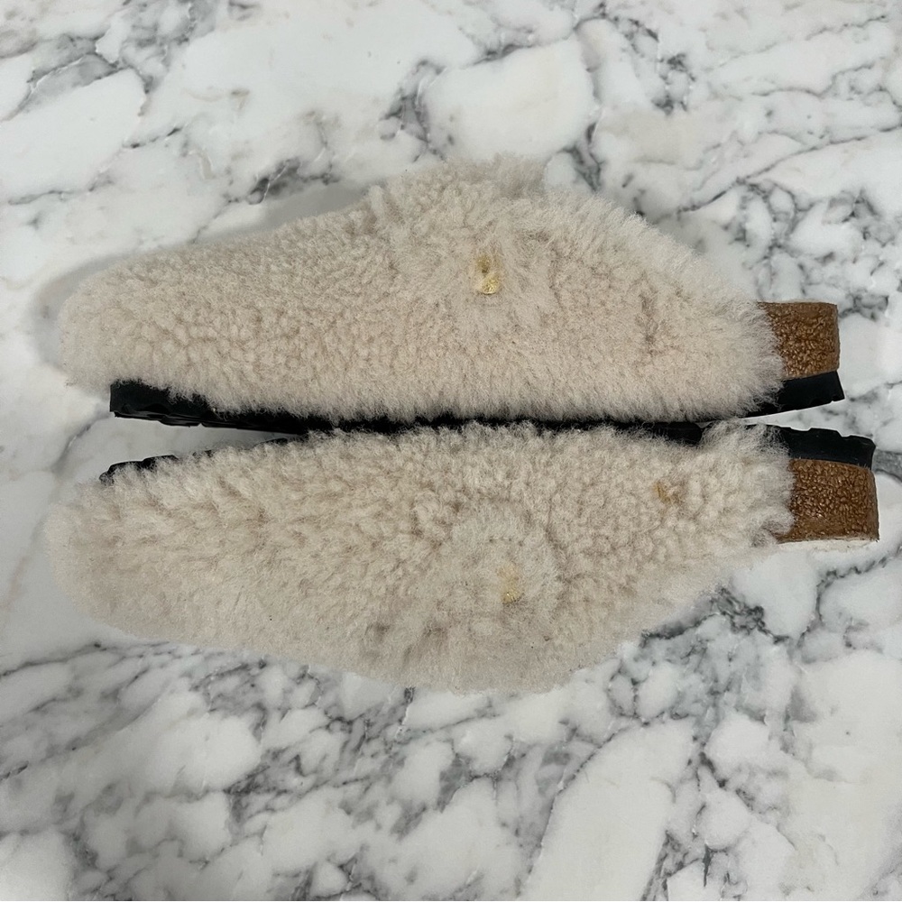 Birkenstock Boston Teddy Clogs Big Buckle Gold Cream Shearling Woman’s Size 5 - Picture 10 of 15